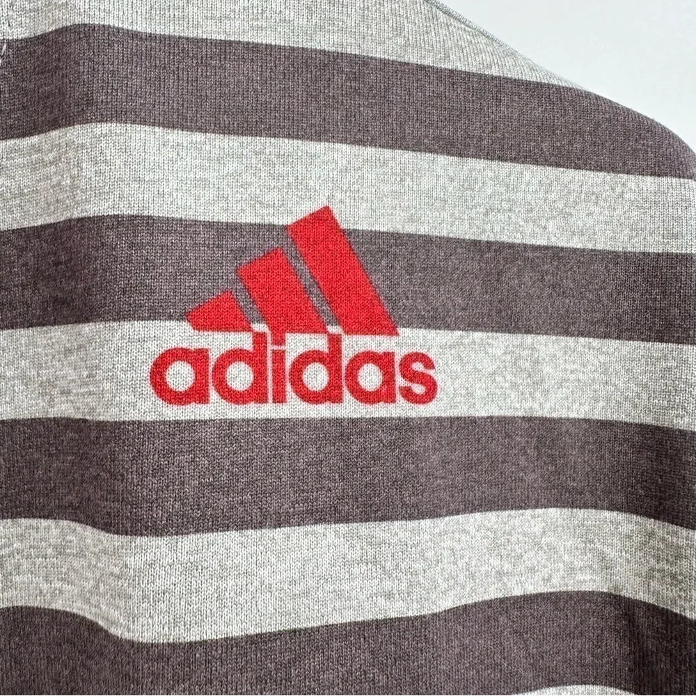 Adidas Climate Gray w/Red & Dark Gray Stripes on Front Long Sleeve Tee Sz Large